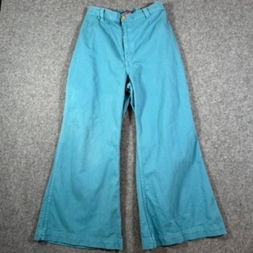 Big Bud Press Bell Bottoms Turquoise Blue High Waist Cotton Flare Pants Size M